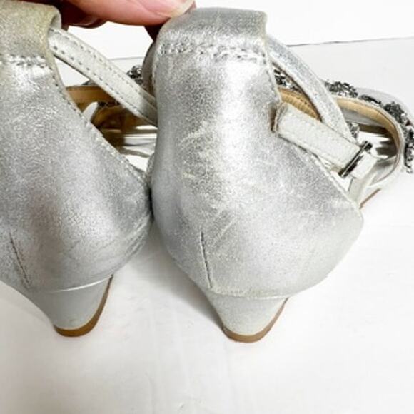 BADGLEY MISCHKA Terry II Wedge Sandals Rhinestone Embellished Silver Womens US 7 - Picture 8 of 15